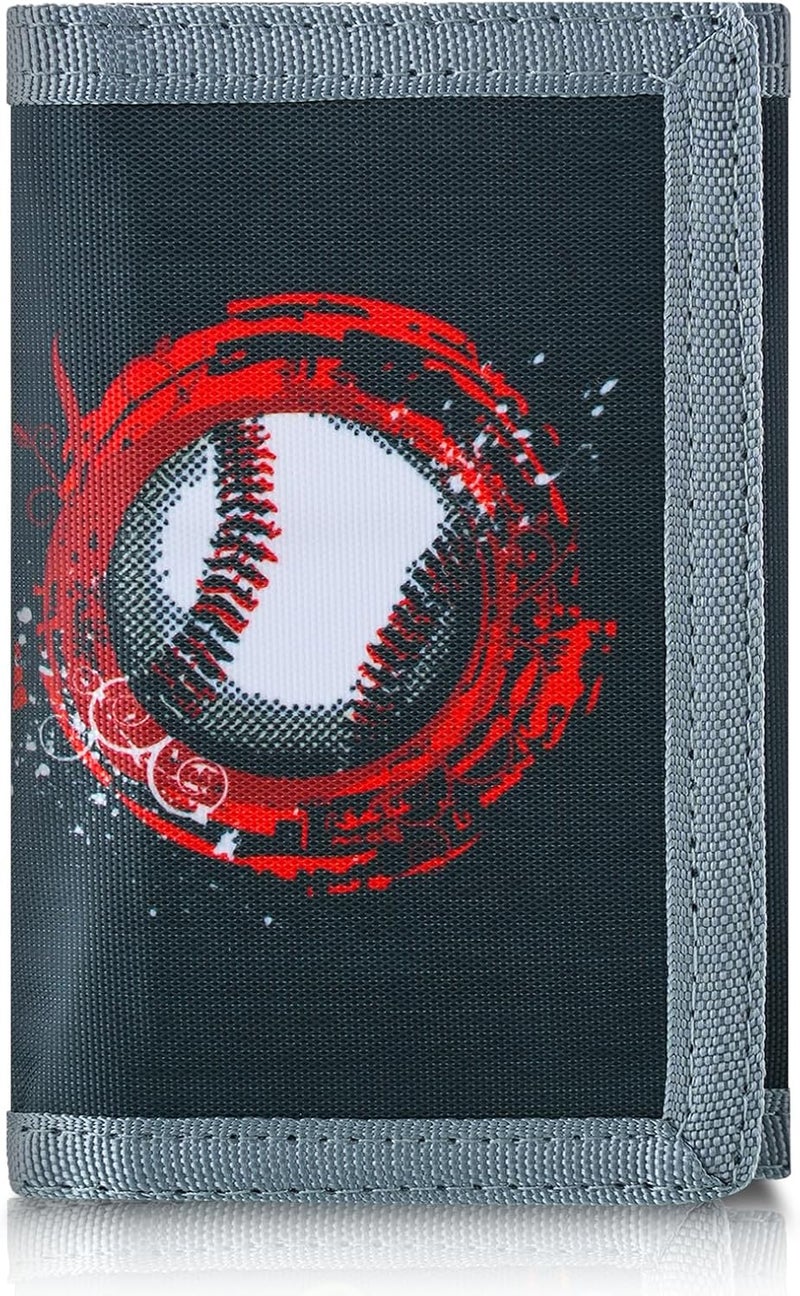 Jonyee Kids Wallet for Boys Ages 4-18, Novelty Trifold Wallet with Key Chain and Zipper Coin Pocket for Teens Children Girls Toddler, Canvas Wallet for Outdoors Sports Birthday Gifts-Baseball - Image 1